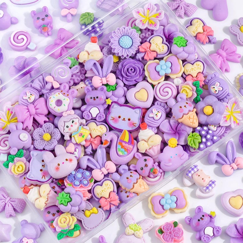 Glitzest 100PCS TINKRSTUFF Purple Slime Charms Cute Flatback Resin Charms for Slime, Random Kawaii Decoden Charm for Embellishments Phone Junk Case Charms Bulk, Hairpins Scrapbooking Crafting & DIY Decoration - Image 1